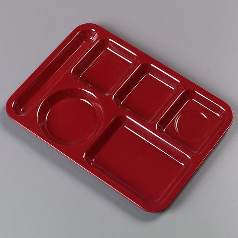 Carlisle TRAY SERVING LEFT-HAND HEAVY WEIGHT 6-COMPARTMENT MELAMINE DARK CRANBERRY 10X14