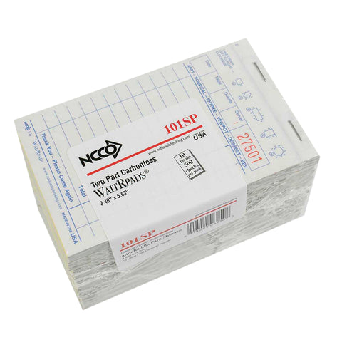 National Checking Company Carbonless Waitrpad Paper - 2 Part White, 13 Line, 3.4 x 5.63 inch -- 5000 per case.
