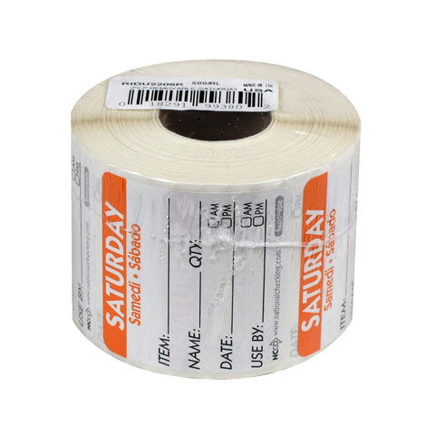 DateIt™ LABEL TRILINGUAL ITEM/DATE/USE BY REMOVABLE ORANGE SATURDAY 2X2