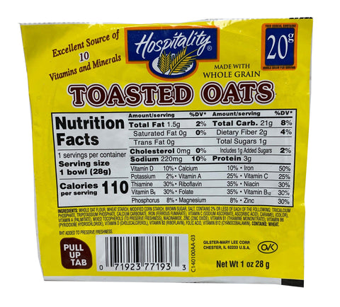 Hospitality CEREAL BOWL PACK TOASTED OATS WHOLE GRAIN