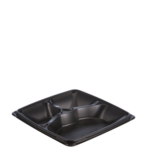 Tray Plastic Carryout 3-compartment Square Black 9