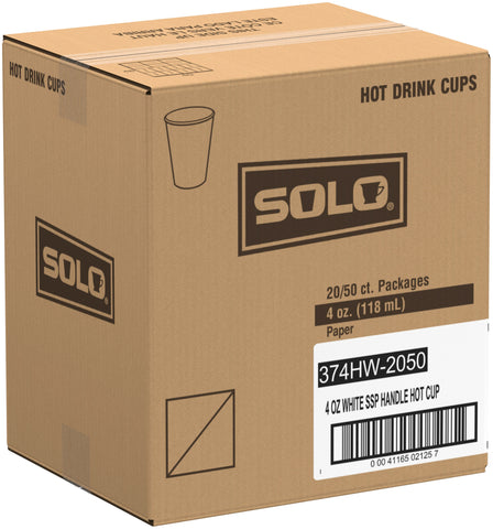 Solo® White CUP PAPER HOT SINGLE SIDED POLY W/ HANDLE 4 OZ