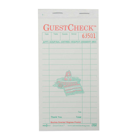 National Checking Company Carbonless Guest Check Paper - 2 Part White, 15 Line, 3.4 x 6.75 inch -- 50 per case.
