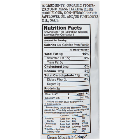 Green Mountain Gringo Organic Blue Tortilla Strips, 8 Ounce -- 12 per case.