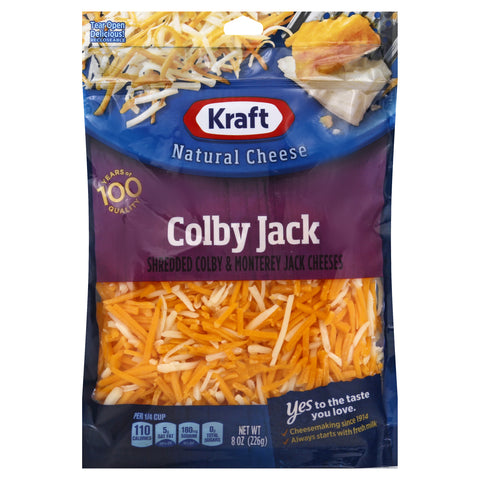Kraft Zip Pak Shredded Colby and Monterey Jack Cheese, 8 Ounce -- 12 per case.