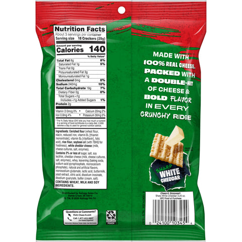 Cheez It Grooves Sharp White Cheddar Crispy Cracker, 3.25 Ounce -- 6 per case.