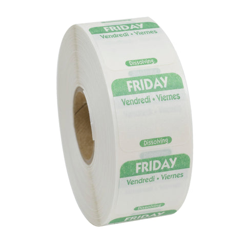 National Checking Green Paper Friday Vendredi Viernes Trilingual Dissolving Label, 1 x 1 inch -- 1000 per case