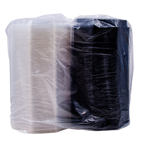 Creative Carryouts® CONTAINER PLASTIC BLACK/CLEAR HINGED SHALLOW OCTAVIEW 9