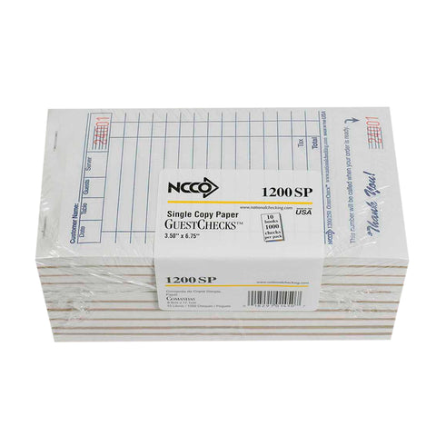 National Checking Company Guest Check Paper - 1 Part White, 15 Line, 3.5 x 6.5 inch -- 10000 per case.