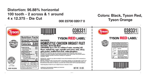 Tyson Red Label Premium Homestyle Breaded Chicken Breast Filet, 5 Ounce -- 2 per case.