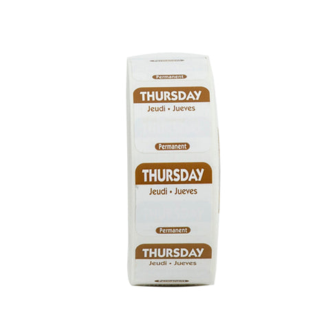 National Checking Company Dateit Brown Trilingual Permanent Label - Thursday, 1 x 1 inch -- 1000 per case.