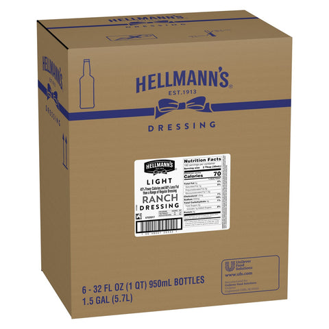 Single Hellmann's Light Ranch Salad Dressing Salad Bar Bottles, 32 Ounce