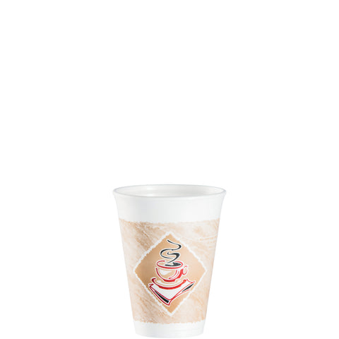 Dart ThermoGlaze Cafe G Expanded Polystyrene White with Brown and Red Stock Print Insulated Foam Hot and Cold Cup, 12 Ounce -- 1000 per case