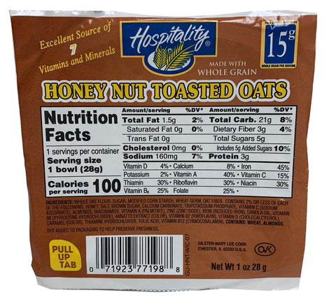 Hospitality CEREAL HONEY NUT TOASTED OATS WHOLE GRAIN BOWL PACK