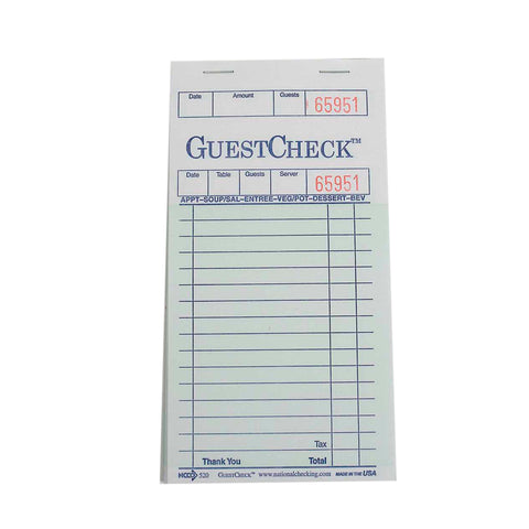 Guestcheck Board - 1Part, Green, 19 Line, 3.5 X 6.75 Inch, 50 Checks Per Book -- 2500 Per Case.