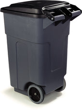 Carlisle CONTAINER WASTE BRONCO™ SQUARE ROLLING W HINGED LID GREY 50 GAL