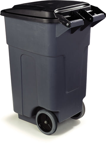 Carlisle CONTAINER WASTE BRONCO™ SQUARE ROLLING W HINGED LID GREY 50 GAL