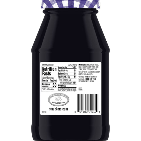 Smuckers Grape Jam, 32 Ounce -- 12 per case.