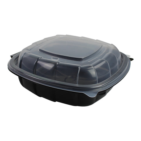 Container Square Black Base Hinged W/ Clear Lid 38.9 Oz