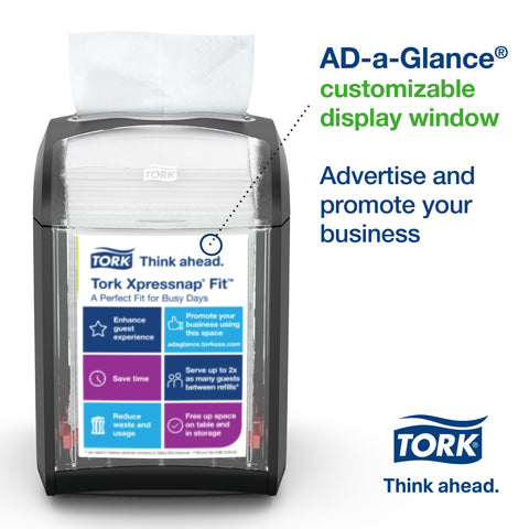 Tork Xpressnap Fit Plastic Black Tabletop Napkin Dispenser, 4.4 x 5.6 x 6.7 inch