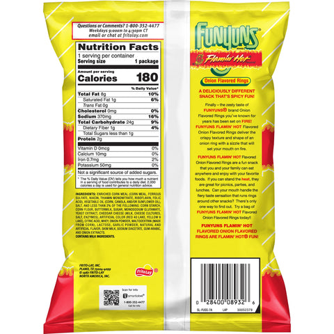 Funyuns Flamin Flavored Hot Onion Rings, 1.25 Ounce -- 64 per case