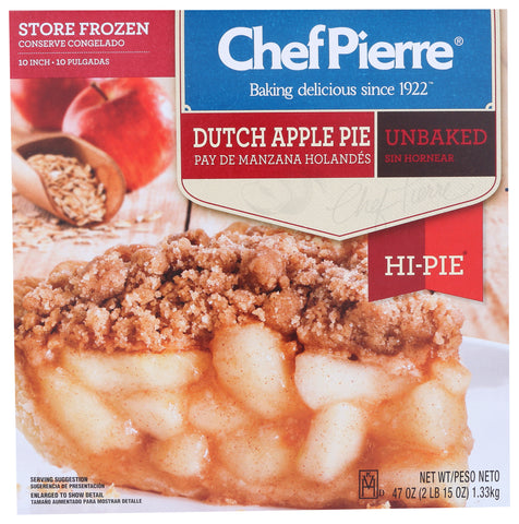 Sara Lee Chef Pierre Unbaked Dutch Apple High Pie, 10 inch -- 6 per case.