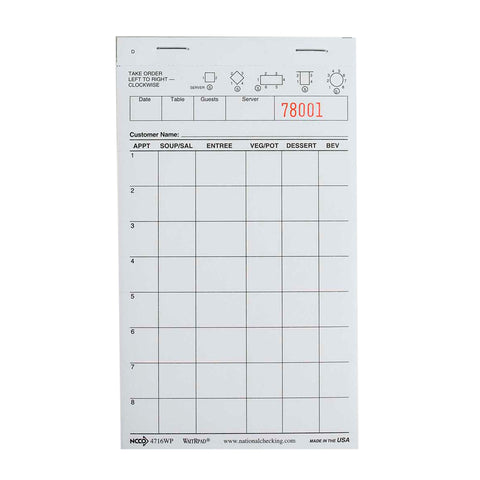 Guest Check Waitress Pad 1-part White 4.25x7.25