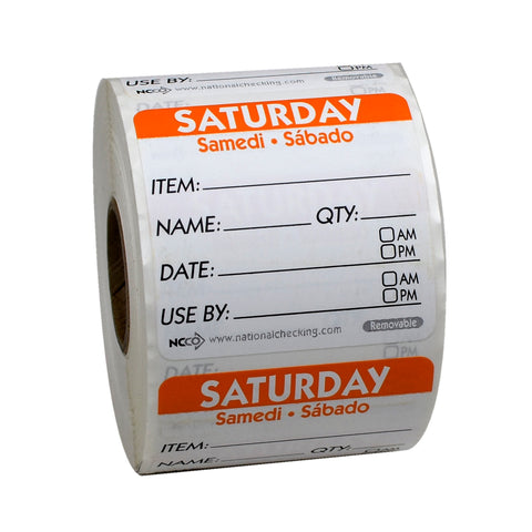 DateIt™ LABEL TRILINGUAL ITEM/DATE/USE BY REMOVABLE ORANGE SATURDAY 2X2