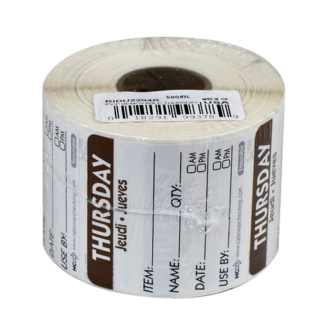 DateIt™ LABEL TRILINGUAL ITEM/DATE/USE BY REMOVABLE BROWN THURSDAY 2X2
