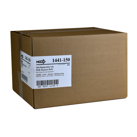 National Checking Company White Bond 1 Ply Register Roll, 44 Millimetre -- 100 rolls per case.