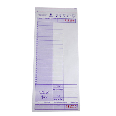 National Checking Company Carbonless Guest Check Board - 2 Part Purple, 16/32 Line, 4.20 x 9.75 inch -- 2500 per case.