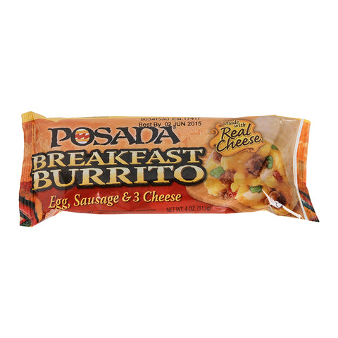 Windsor Posada Egg, Sausage and 3 Cheese Burrito, 4 Ounce -- 24 per case.