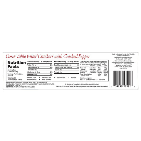Carrs Table Water Crackers with Cracked Pepper - 4.25 oz. box, 12 per case