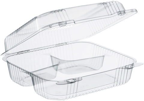 Dart StayLock® CONTAINER PLASTIC HINGED 3-COMPARTMENT POLYSTYRENE CLEAR 8.3X7.8X3