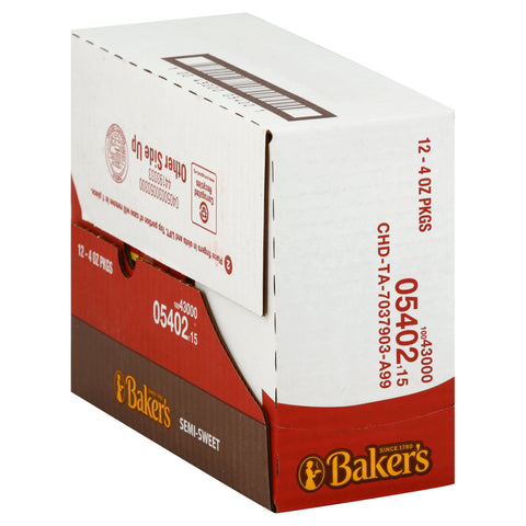 Baker's Premium Semi Sweet Chocolate Baking Bar, 4 Ounce -- 12 per case