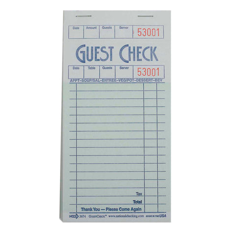 National Checking Company Guest Check Board - 1 Part Green, 16 Line, 3.5 x 6.75 inch -- 2500 per case.