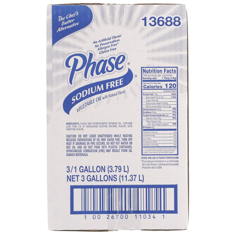 Phase No Sodium Liquid Oil, 1 Gallon -- 3 Per Case
