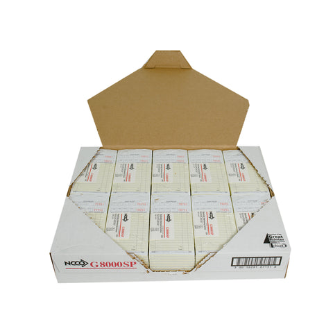 National Checking Company Interleaving Carbon Guest Check Board - 2 Part Gold, 16 Line, 3.4 x 6.75 inch -- 10 per case.