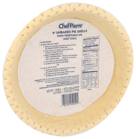 Chef Pierre SHELL PIE UNBAKES DEEP DISH VEGETABLE SHORTENING 9