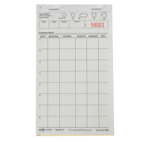National Checking GUEST CHECK NO CARBON 2-PART WHITE