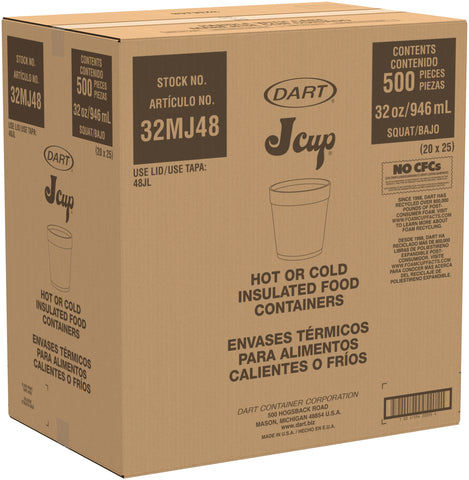 Dart Food Containers, Foam, 32oz, White, 25/Bag, 20 Bags/Carton