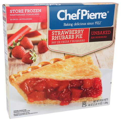 Sara Lee Chef Pierre Traditional Unbaked Strawberry Rhubarb Fruit Pie, 10 inch -- 6 per case.