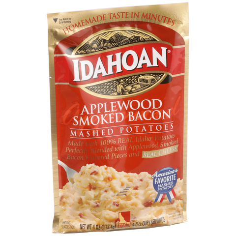 Idahoan Applewood Smoked Bacon Mashed Potatoes, 4 Ounce Pouch -- 12 per case.