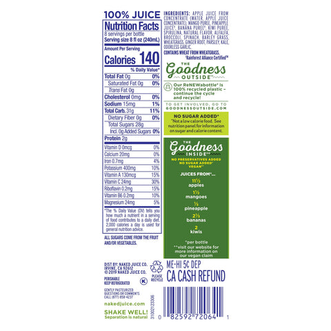 Naked Juice DRINK NAKED JUICE GREEN MACHINE PLASTIC BOTTLE