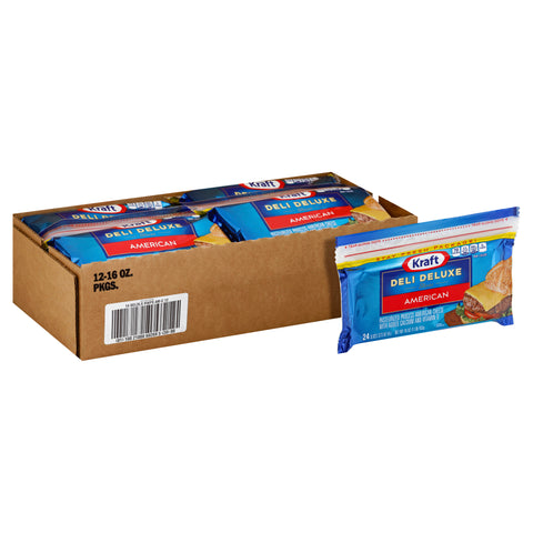 Kraft Deli Deluxe American Sliced Cheese, 16 Ounce -- 12 per case.