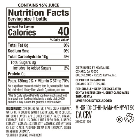 Kevita DRINK CLEANSING PROBIOTIC GINSENG MANDARIN NR