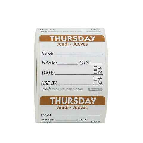 DateIt™ LABEL TRILINGUAL ITEM/DATE/USE BY REMOVABLE BROWN THURSDAY 2X2