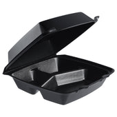 Dart Performer® CONTAINER FOAM HINGED MEDIUM BLACK 3-COMPARTMENT 8.4X7.9X3.3