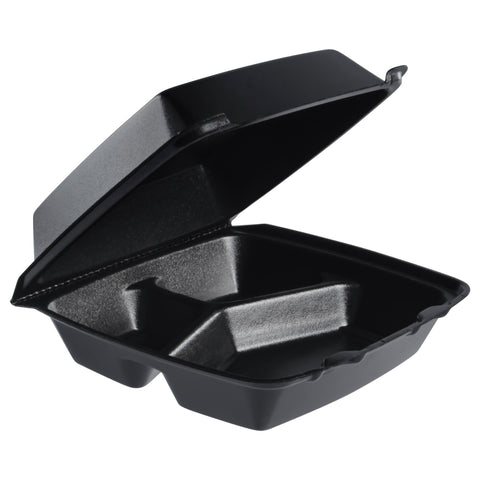 Dart Performer® CONTAINER FOAM HINGED MEDIUM BLACK 3-COMPARTMENT 8.4X7.9X3.3