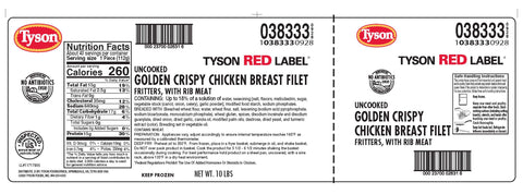 Tyson Red Label Premium Golden Crispy Breaded Chicken Breast Filets, 4 ounce -- 40 per case